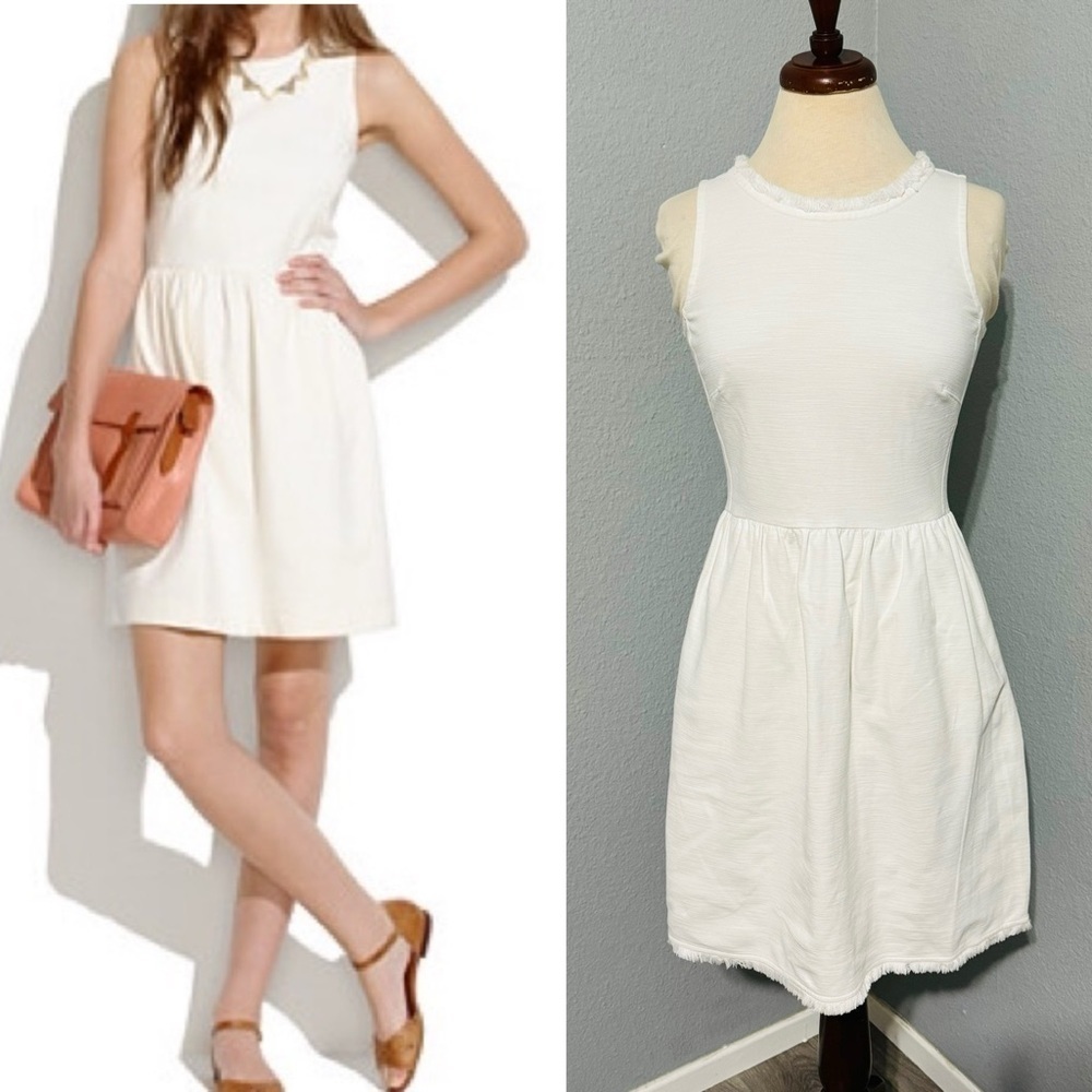 Madewell Ecru White Sleeveless Round Neck-line Zippered Dress Sz S Cotton Blend